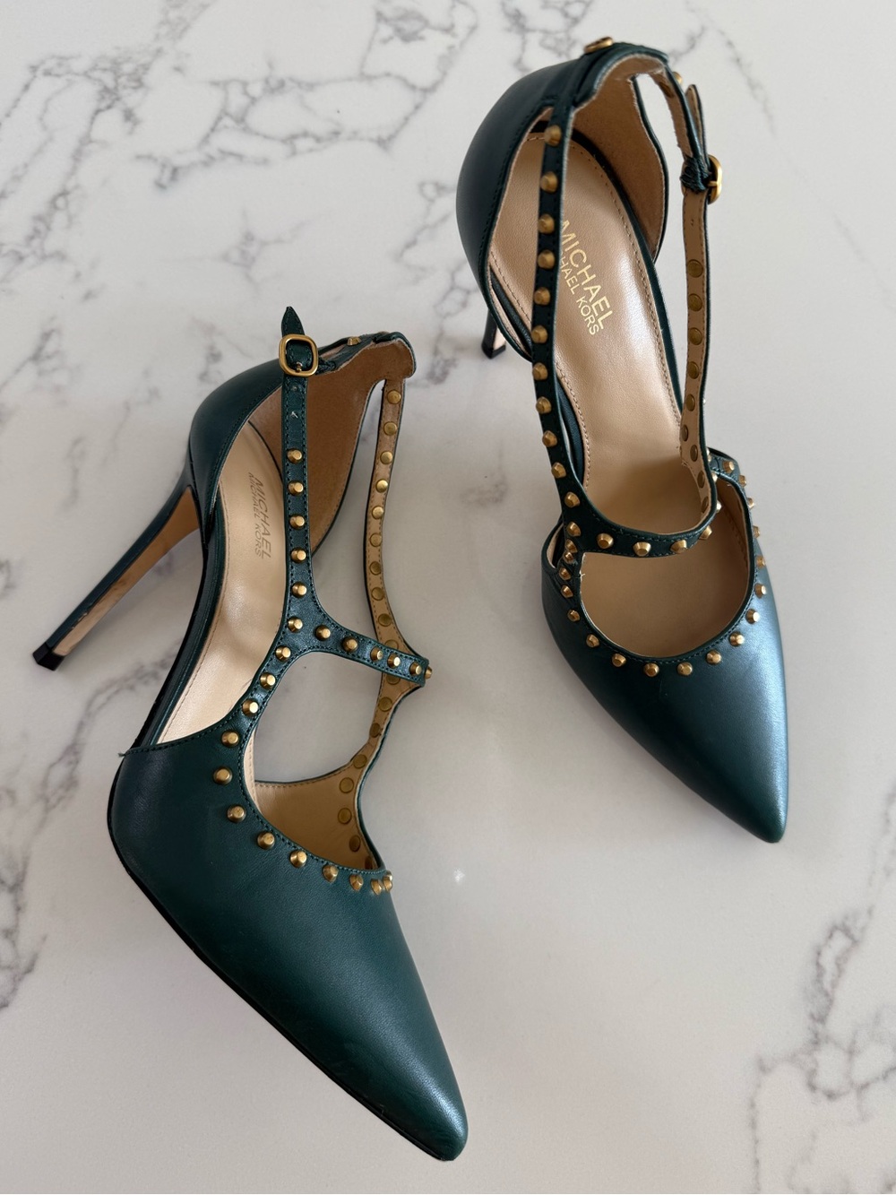 Michael Kors Ava Studded Leather Pumps - Dark Atlantic - Size 7M